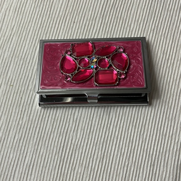 Ladies Business Card Case with Pink Gems - Picture 5 of 6